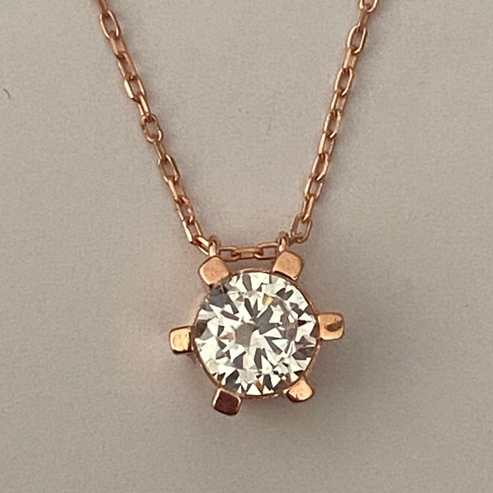 925 Silver necklace solitaire cz 14K rose gold plated